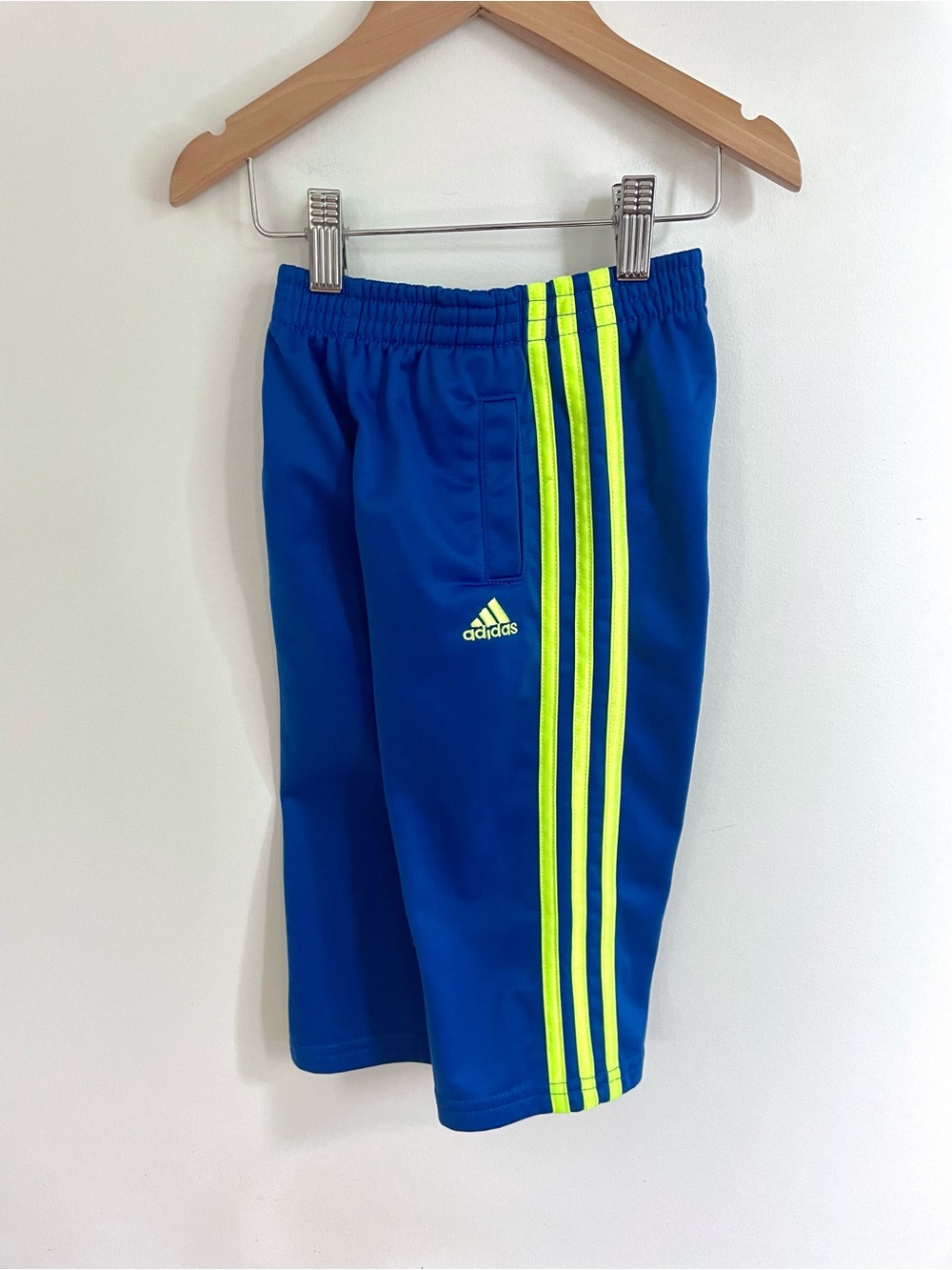 $9 💥Like New Adidas Unisex Track Pants, Iconic Side Stripes, Bright Blue & Lime